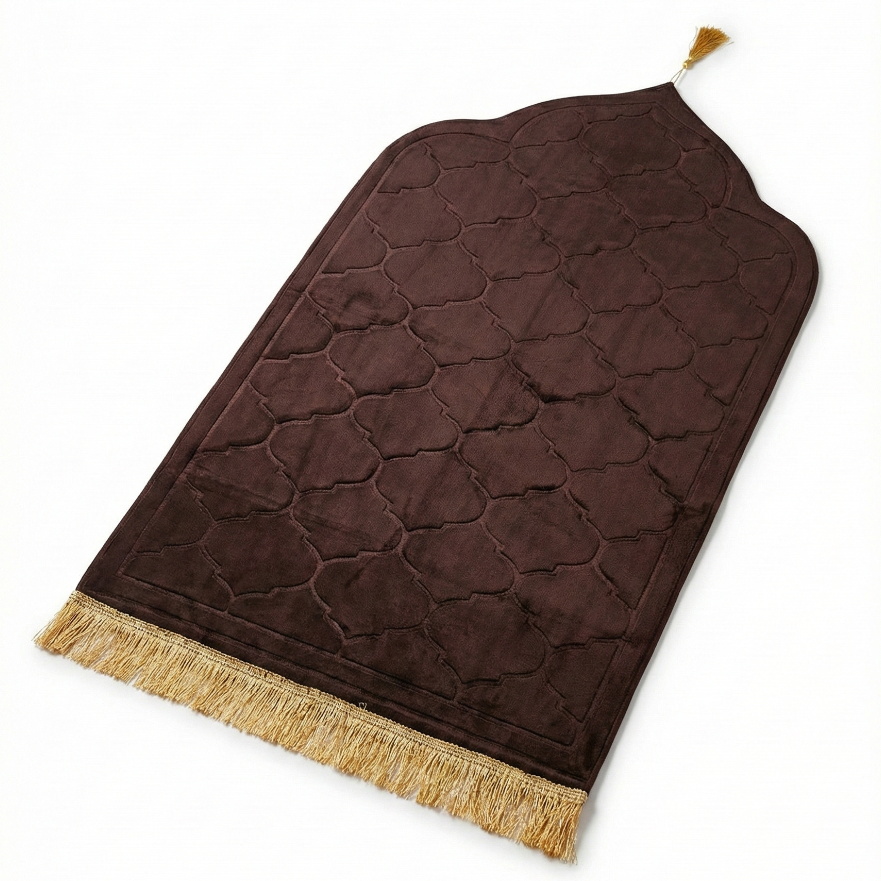 Brown textured mat with gold trim on a white background